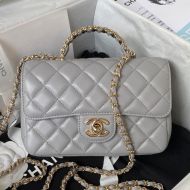 Chanel AS4140 Mini Classic Flap Bag with Strass Handle in Lambskin Grey