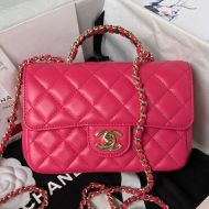 Chanel AS4140 Mini Classic Flap Bag with Strass Handle in Lambskin Red