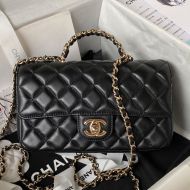 Chanel AS4141 Large Classic Flap Bag with Strass Handle in Lambskin Black