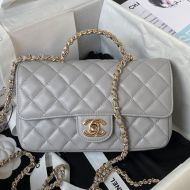Chanel AS4141 Large Classic Flap Bag with Strass Handle in Lambskin Grey
