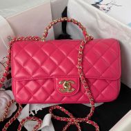 Chanel AS4141 Large Classic Flap Bag with Strass Handle in Lambskin Red