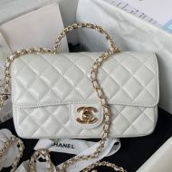 Chanel AS4141 Large Classic Flap Bag with Strass Handle in Lambskin White