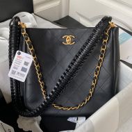 Chanel AS4210 Hobo Handbag with Double Strap in Calfskin Black