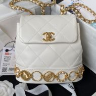 Chanel AS4275 Backpack with Buckle Trim in Lambskin White