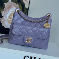 Chanel AS4322 Medium Hobo Crossbody Bag with Logo Pocket in Shiny Calfskin Purple