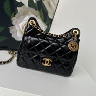 Chanel AS4323 Small Hobo Crossbody Bag with Logo Pocket in Shiny Calfskin Black