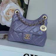 Chanel AS4323 Small Hobo Crossbody Bag with Logo Pocket in Shiny Calfskin Purple