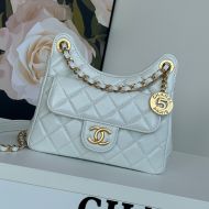 Chanel AS4323 Small Hobo Crossbody Bag with Logo Pocket in Shiny Calfskin White