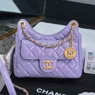 Chanel AS4323 Small Hobo Crossbody Bag with Logo Pocket in Shiny Lambskin Purple