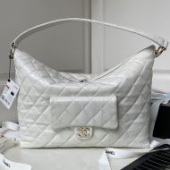 Chanel AS4339 Hobo Bag with Logo Flap Pocket in Calfskin White