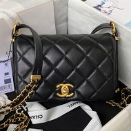 Chanel AS4340 Mini Messenger Bag with Chain in Lambskin Black