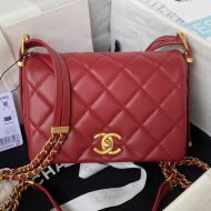 Chanel AS4340 Mini Messenger Bag with Chain in Lambskin Red