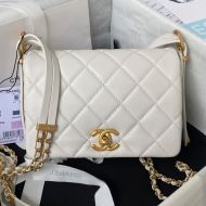 Chanel AS4340 Mini Messenger Bag with Chain in Lambskin White
