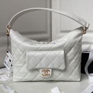 Chanel AS4347 Hobo Bag with Logo Flap Pocket in Calfskin White