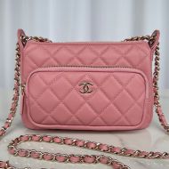 Chanel AS4349 Crossbody Bag with Zipper Pocket in Lambskin Pink