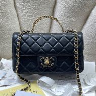 Chanel AS4362 Mini Classic Flap Bag with Strass Letter Handle in Lambskin Black