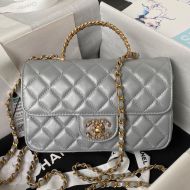 Chanel AS4362 Mini Classic Flap Bag with Strass Letter Handle in Lambskin Grey