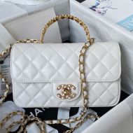 Chanel AS4362 Mini Classic Flap Bag with Strass Letter Handle in Lambskin White