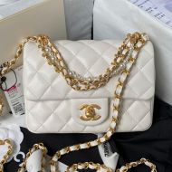 Chanel AS4385 Crossbody Bag with Pearls Chain in Lambskin White