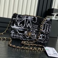 Chanel AS4418 Small Flap Bag with Chain Strap in Sequins Black