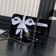 Chanel AS4418 Small Flap Bag with Chain Strap in Sequins Black/White