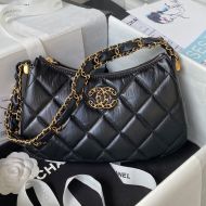 Chanel AS4422 Hobo Handbag with Chunky Chain Strap in Calfskin Black