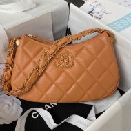 Chanel AS4422 Hobo Handbag with Chunky Chain Strap in Calfskin Brown