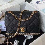 Chanel AS4431 Flap Shoulder Bag with CC Camellia Logo in Grained Calfskin Black