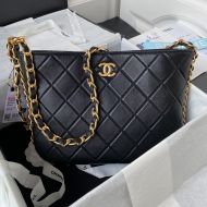 Chanel AS4450 Hobo Armpit Bag with Chain Strap in Lambskin Black