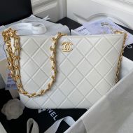 Chanel AS4450 Hobo Armpit Bag with Chain Strap in Lambskin White