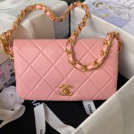 Chanel AS4451 Flap Crossbody Bag with Chunky Chain Strap in Lambskin Pink