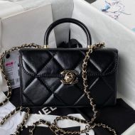 Chanel AS4469 Box Bag with Chain in Calfskin Black