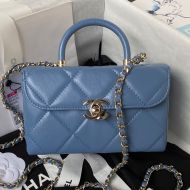 Chanel AS4469 Box Bag with Chain in Calfskin Light Blue