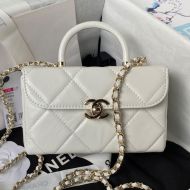 Chanel AS4469 Box Bag with Chain in Calfskin White