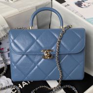 Chanel AS4470 Box Bag with Chain in Calfskin Light Blue