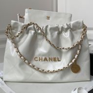 Chanel AS4486 Large 22 Hobo Bag with Chanel Letters in Shiny Calfskin Beige/Gold