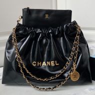 Chanel AS4486 Large 22 Hobo Bag with Chanel Letters in Shiny Calfskin Black/Gold
