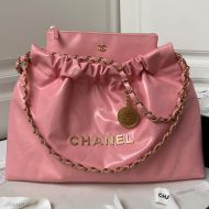 Chanel AS4486 Large 22 Hobo Bag with Chanel Letters in Shiny Calfskin Pink