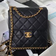 Chanel AS4490 Backpack with CC Camellia Logo in Grained Calfskin Black