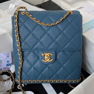 Chanel AS4490 Backpack with CC Camellia Logo in Grained Calfskin Blue