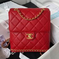 Chanel AS4490 Backpack with CC Camellia Logo in Grained Calfskin Red
