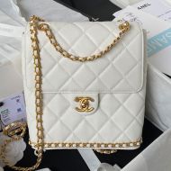 Chanel AS4490 Backpack with CC Camellia Logo in Grained Calfskin White