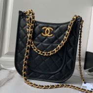 Chanel AS4532 Hobo Crossbody Bag with Chain Strap in Calfskin Black