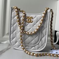 Chanel AS4532 Hobo Crossbody Bag with Chain Strap in Calfskin White