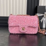 Chanel AS4561 Flap Bag with Chain Strap in Sequins and Lambskin Pink