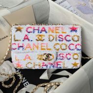 Chanel AS4561 Flap Bag with Chain Strap in Sequins and Lambskin White