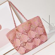 Chanel AS4576 Coco Beach Bag with Woven Chain Strap in Raffia Pink