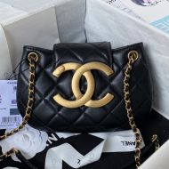 Chanel AS4609 Shoulder Bag with Maxi Logo in Lambskin Black