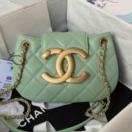 Chanel AS4609 Shoulder Bag with Maxi Logo in Lambskin Green