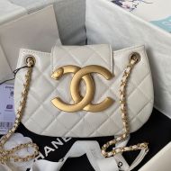 Chanel AS4609 Shoulder Bag with Maxi Logo in Lambskin White